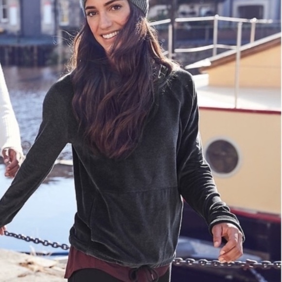 Athleta Grey Velour Cowl Tunnel Neck Pullover - Picture 1 of 12